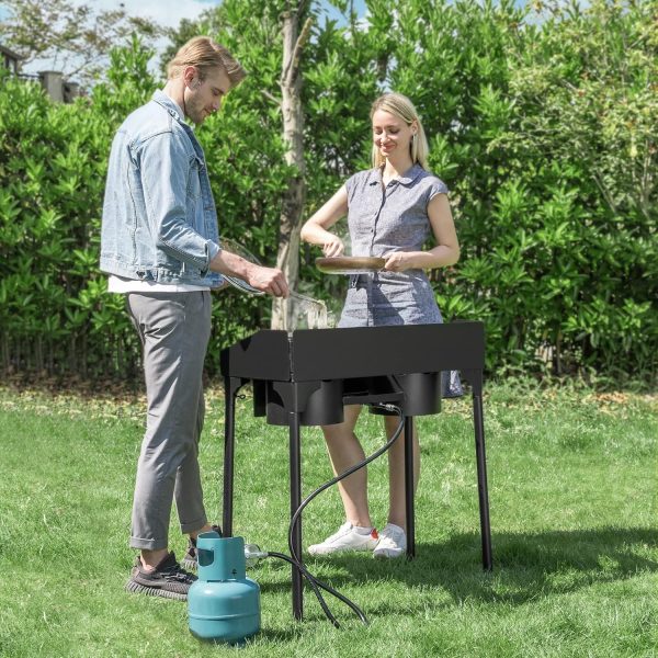 VIVOHOME 150,000 BTU Double Burner Propane Stove, Heavy-Duty Outdoor Portable Camp Stove with Windscreen & Detachable Legs for Camping, Backyard, BBQ Cookouts - Image 2