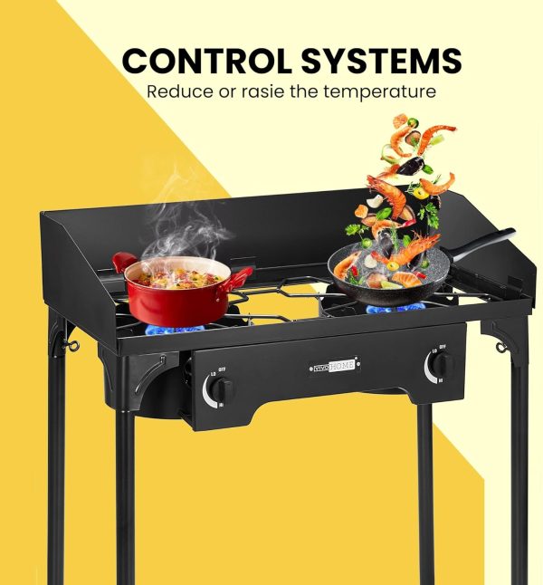 VIVOHOME 150,000 BTU Double Burner Propane Stove, Heavy-Duty Outdoor Portable Camp Stove with Windscreen & Detachable Legs for Camping, Backyard, BBQ Cookouts - Image 3