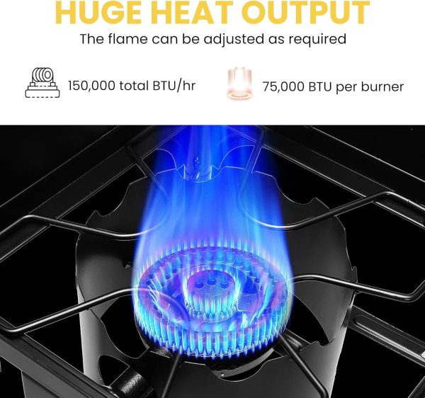 VIVOHOME 150,000 BTU Double Burner Propane Stove, Heavy-Duty Outdoor Portable Camp Stove with Windscreen & Detachable Legs for Camping, Backyard, BBQ Cookouts - Image 5