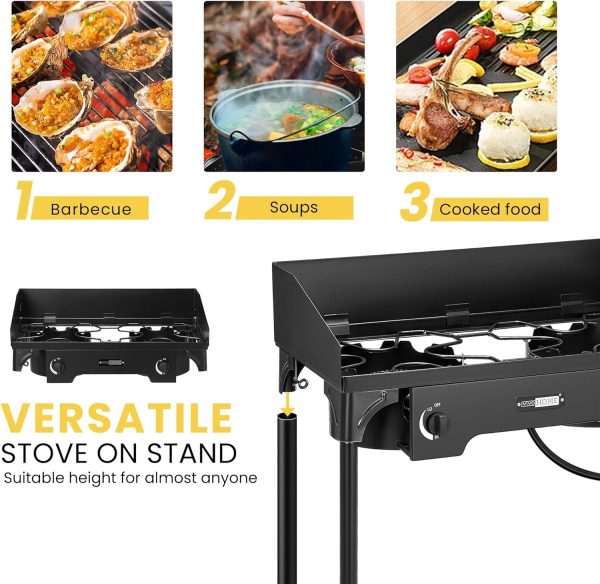 VIVOHOME 150,000 BTU Double Burner Propane Stove, Heavy-Duty Outdoor Portable Camp Stove with Windscreen & Detachable Legs for Camping, Backyard, BBQ Cookouts - Image 6