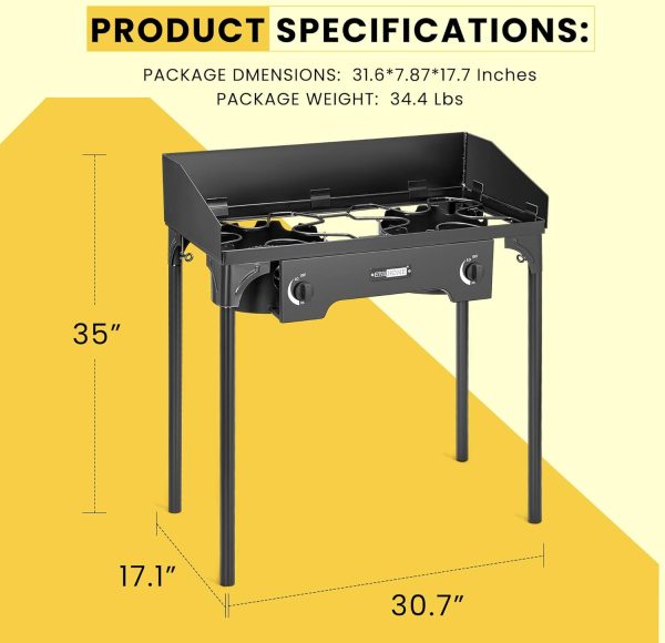 VIVOHOME 150,000 BTU Double Burner Propane Stove, Heavy-Duty Outdoor Portable Camp Stove with Windscreen & Detachable Legs for Camping, Backyard, BBQ Cookouts - Image 7